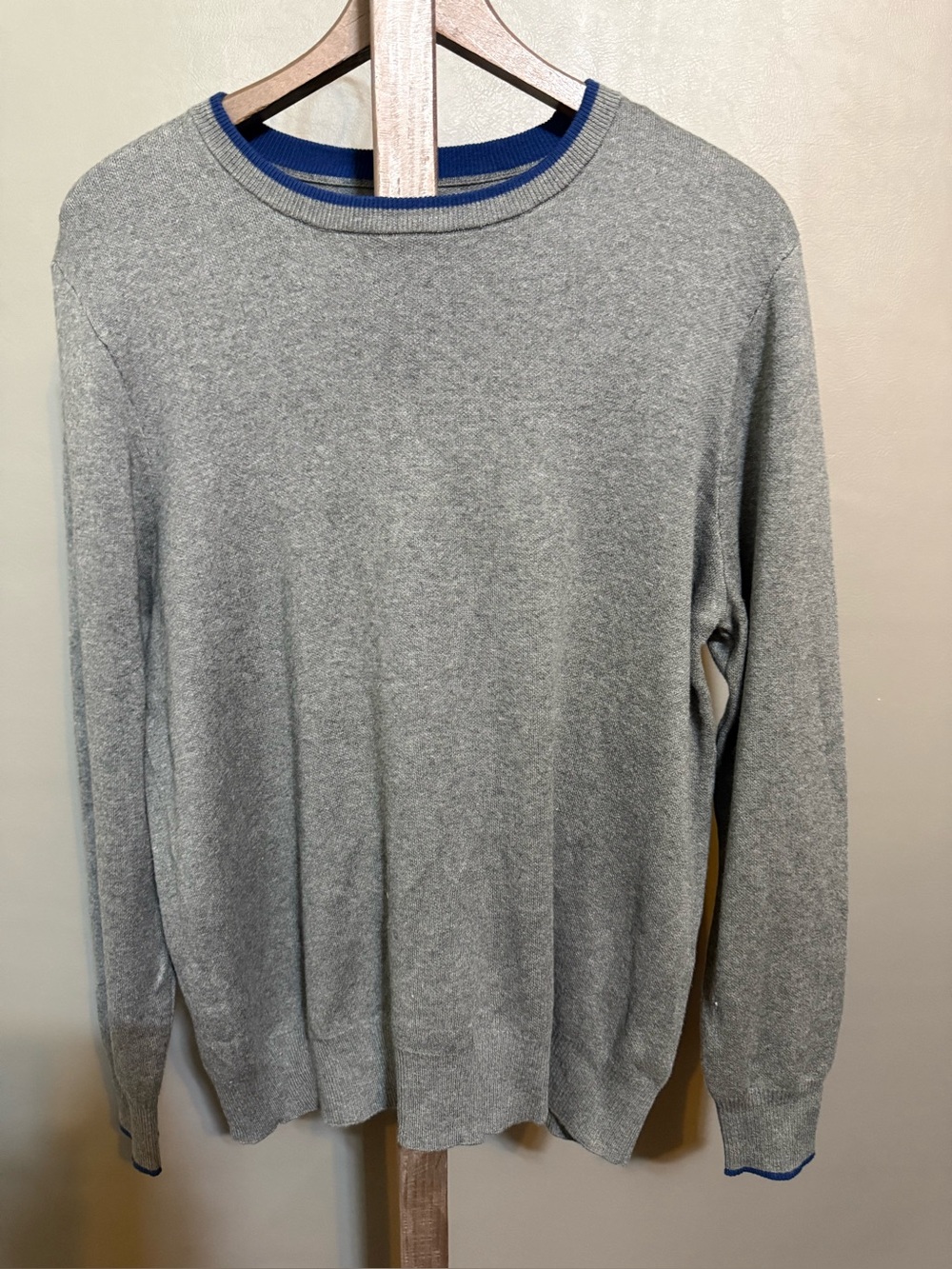 Tailorbyrd Grey Crewneck Sweater with Blue Trim
